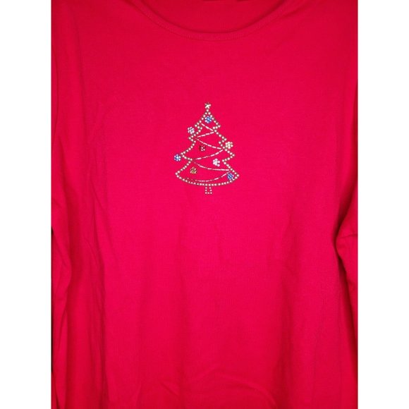 Wish For Joy Red Christmas Tree Logo Long Sleeve Women Top Glitter Tree Shirt - Picture 3 of 12